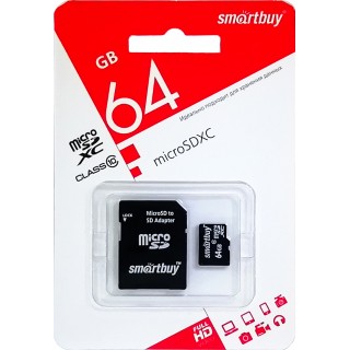 

Карта памяти Smartbuy, MicroSDXC 64GB Class10 LE